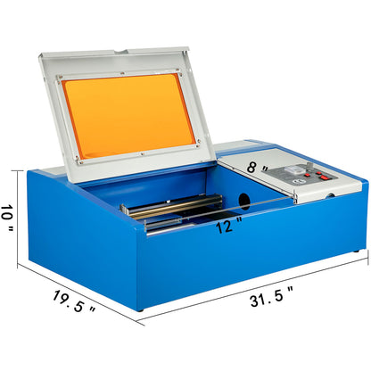 VEVOR 40W Co2 Laser 12\" x 8\" USB Port Laser Engraving Machine Air Exhaust Fan Laser Cutter High Precise Stepping Motor (40W CO2 Laser)