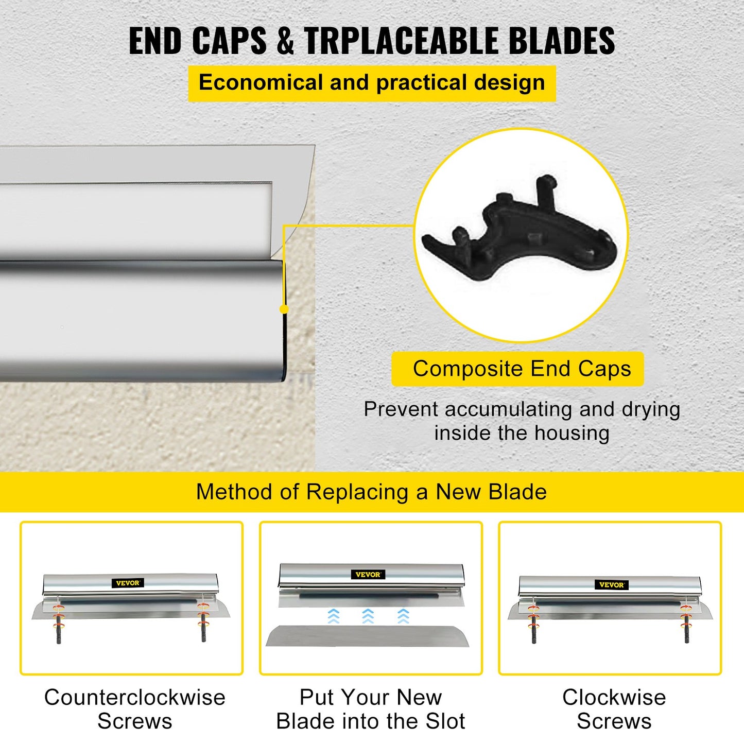 VEVOR Skimming Blade,40 inch Smoothing Knife, European Stainless Steel Construction Knife, Aluminum Blade Profile Smoothing Knockdown Spatula for Gyprock/Drywall/Wall-Board