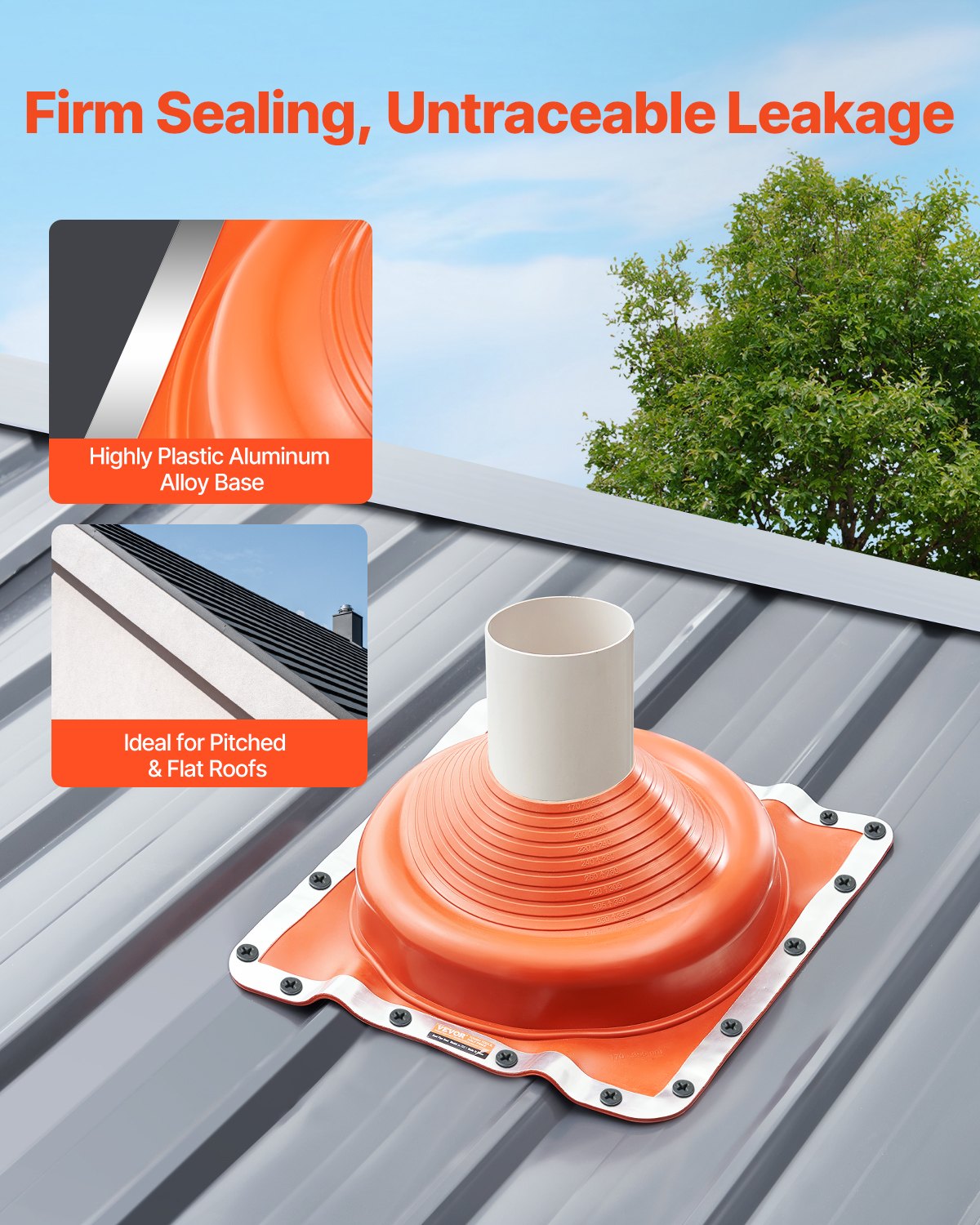 VEVOR 2 Pcs Metal Roof Pipe Flashing Boot Fit 170-355 mm Pipe High Temp Silicone