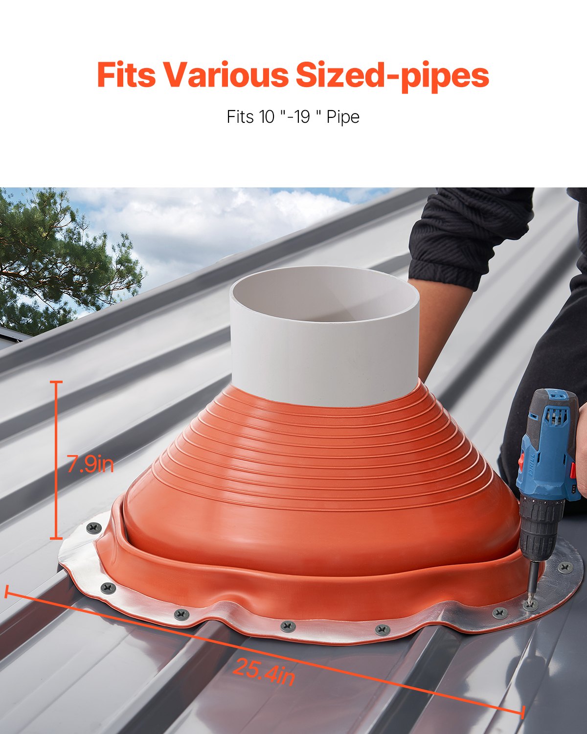 VEVOR Metal Roof Pipe Flashing Boot Fits 254-483 mm Pipe High Temp Red Silicone