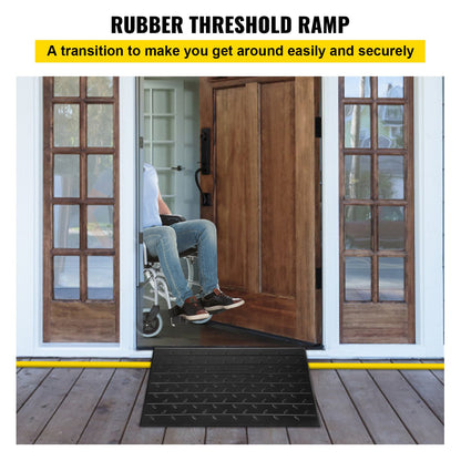 VEVOR Rubber Threshold Ramp, 7.62 cm Rise Threshold Ramp Doorway, 3 Channels Cord Cover Rubber Solid Threshold Ramp, Rubber Angled Entry Rated 997.9 kg Load Capacity for Wheelchair and Scooter