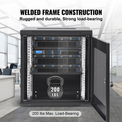 VEVOR 12U Wall Mount Network Server Cabinet, 15.5'' Deep, Server Rack Cabinet Enclosure, 200 lbs Max. Ground-mounted Load Capacity, with Locking Door Side Panels, for IT Equipment, A/V Devices