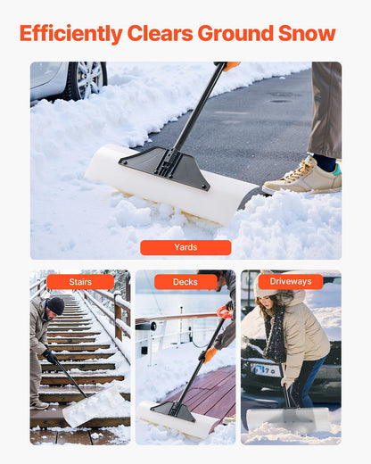 VEVOR Snow Pusher Shovel, 76.2 cm Outdoor Snowplow Shovel with Ergonomic Grip, HDPE Plastic Blade, Winter Shovels with Segmented Handle, Metal Edged Strip, Portable Snow Removal Tool for Driveway