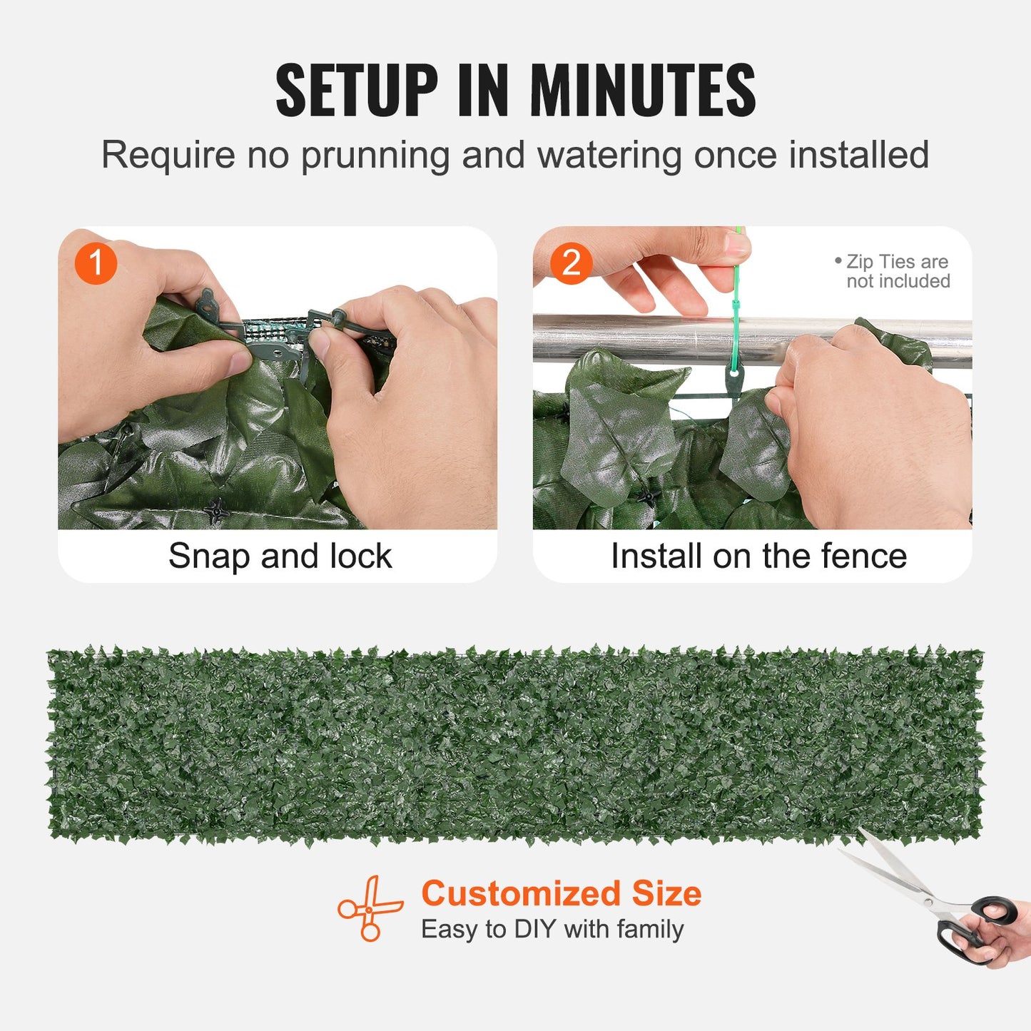 VEVOR Ivy Privacy Fence, 39 x 198in Artificial Green Wall Screen, Greenery Ivy Fence with Mesh Cloth Backing and Strengthened Joint, Faux Hedges Vine Leaf Decoration for Outdoor Garden, Yard, Balcony