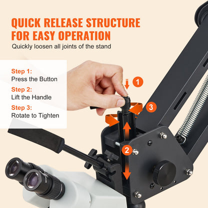 VEVOR Multi-Directional Microscope with Spring Bracket, 7X-45X Magnification Jewelry Microscope, Micro Jewelry Inlaid Stand with Integrated USB Ring LED Light, Jewelers Microscope for Jewelry Inlay