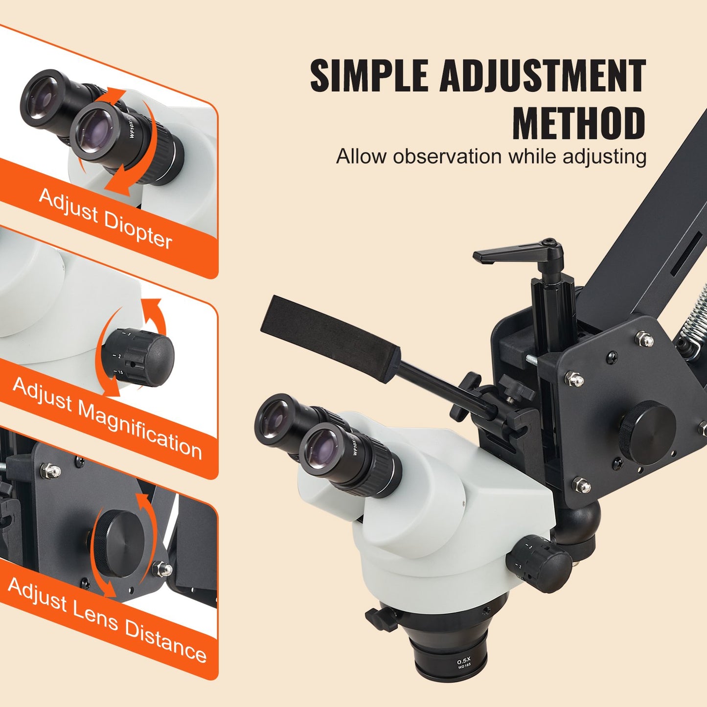 VEVOR Multi-Directional Microscope with Spring Bracket, 7X-45X Magnification Jewelry Microscope, Micro Jewelry Inlaid Stand with Integrated USB Ring LED Light, Jewelers Microscope for Jewelry Inlay
