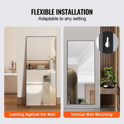 VEVOR Full Length Mirror, 1800x785 mm, Extra Large Standing Hanging or Leaning Rectangle Floor Mirror with Tempered Glass Aluminum Alloy Frame, Full Body Dressing Mirror for Living Room Bedroom, Black