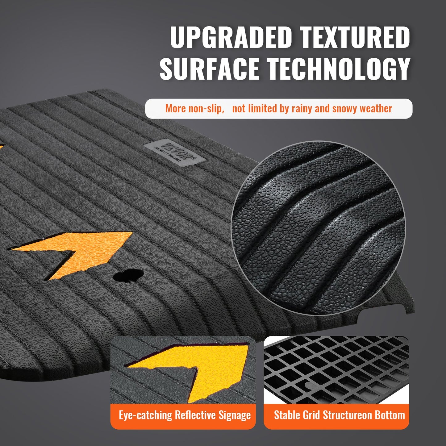 VEVOR Upgraded Rubber Threshold Ramp, 7.6 cm Rise Door Ramp with 1 Channel, Natural Rubber Car Ramp with Non-Slip Textured Surface, 150 tons Load Capacity Curb Ramp for Wheelchair and Scooter