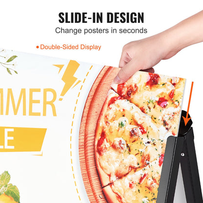 VEVOR A Frame Sidewalk Sign, 61x91cm Heavy Duty Slide-in Signboard Holder, Double-Sided Folding Sandwich Board Signs, Steel Pavement Sign Poster for Outdoor Business Street Advertising (Frame only)
