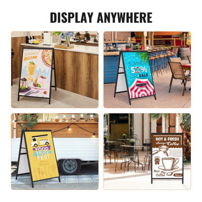 VEVOR A Frame Sidewalk Sign, 61x91cm Heavy Duty Slide-in Signboard Holder, Double-Sided Folding Sandwich Board Signs, Steel Pavement Sign Poster for Outdoor Business Street Advertising (Frame only)