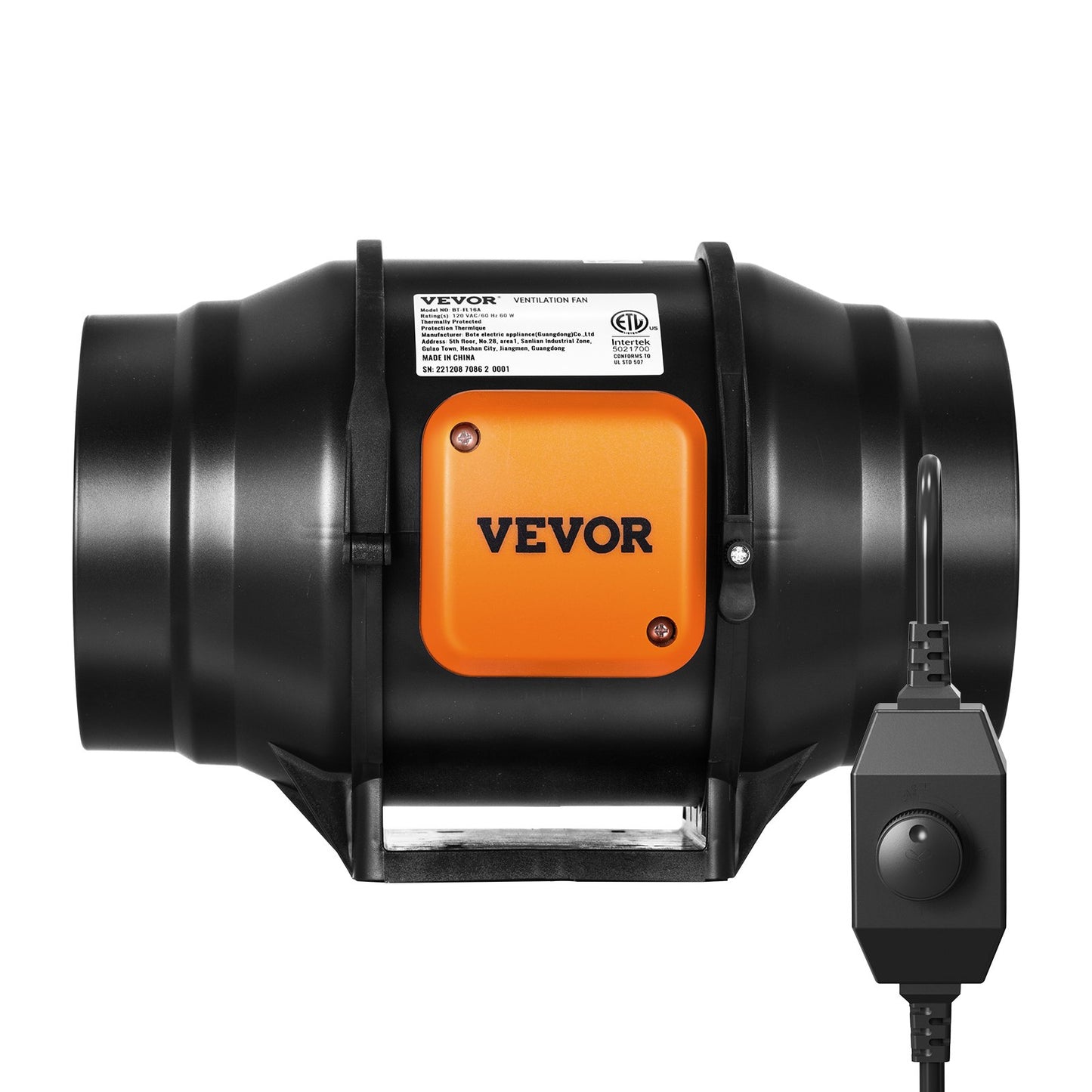VEVOR Inline Duct Fan, 152.4mm 323.7 CFM with Variable Speed Controller, Quiet AC-motor Ventilation Exhaust Fan for Cooling Booster, Grow Tents, Hydroponics