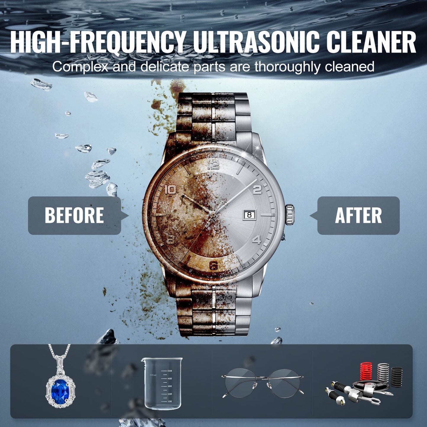 VEVOR 3L Ultrasonic Cleaner with Heater Timer & Basket, Professional Digital Sonic Cavitation Machine, 120W Cleaning Machine for Watch Instruments, Glasses, Coin, Metal Parts, Tool