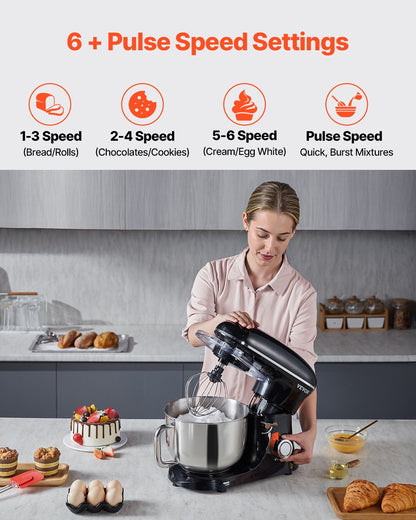 VEVOR Stand Mixer 5.68 L Electric Dough Mixer 1100W 6 + P Speeds Food Beater