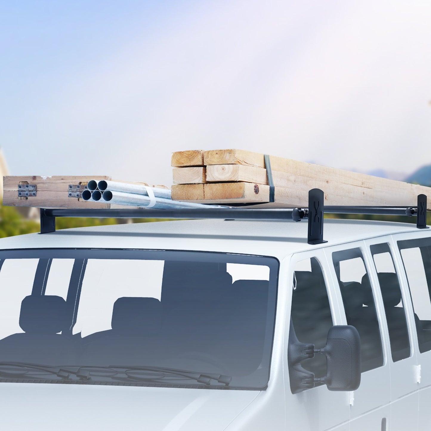 VEVOR 2 Bars Van Roof Ladder Rack 500 LBS Adjustable 35.8" to 57.5" Alloy Steel
