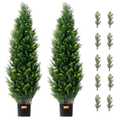 2 Pack 4' Artificial Cedar Topiary Tree Faux Plant UV Decor In/Outdoor