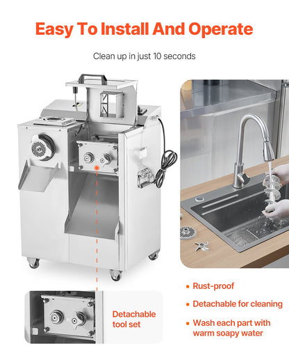 VEVOR Commercial Electric Meat Grinder Slicer 6.35 kg/Min Sausage Stuffer Maker