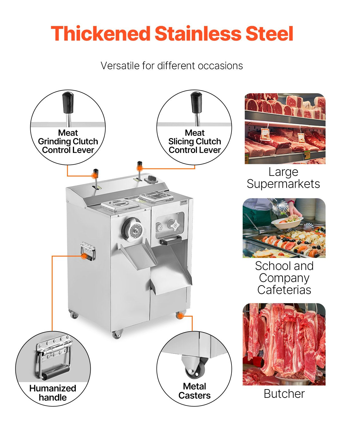 VEVOR Commercial Electric Meat Grinder Slicer 6.35 kg/Min Sausage Stuffer Maker