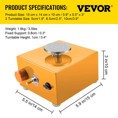 VEVOR Mini Pottery Wheel, 30W 0-2000 RPM Ceramic Wheel, Adjustable Speed DIY Clay Machines, Electric Sculpting Kits with 3 Turntables Trays and 16pcs Tools for Art Craft Work Molding Gift and Home DIY