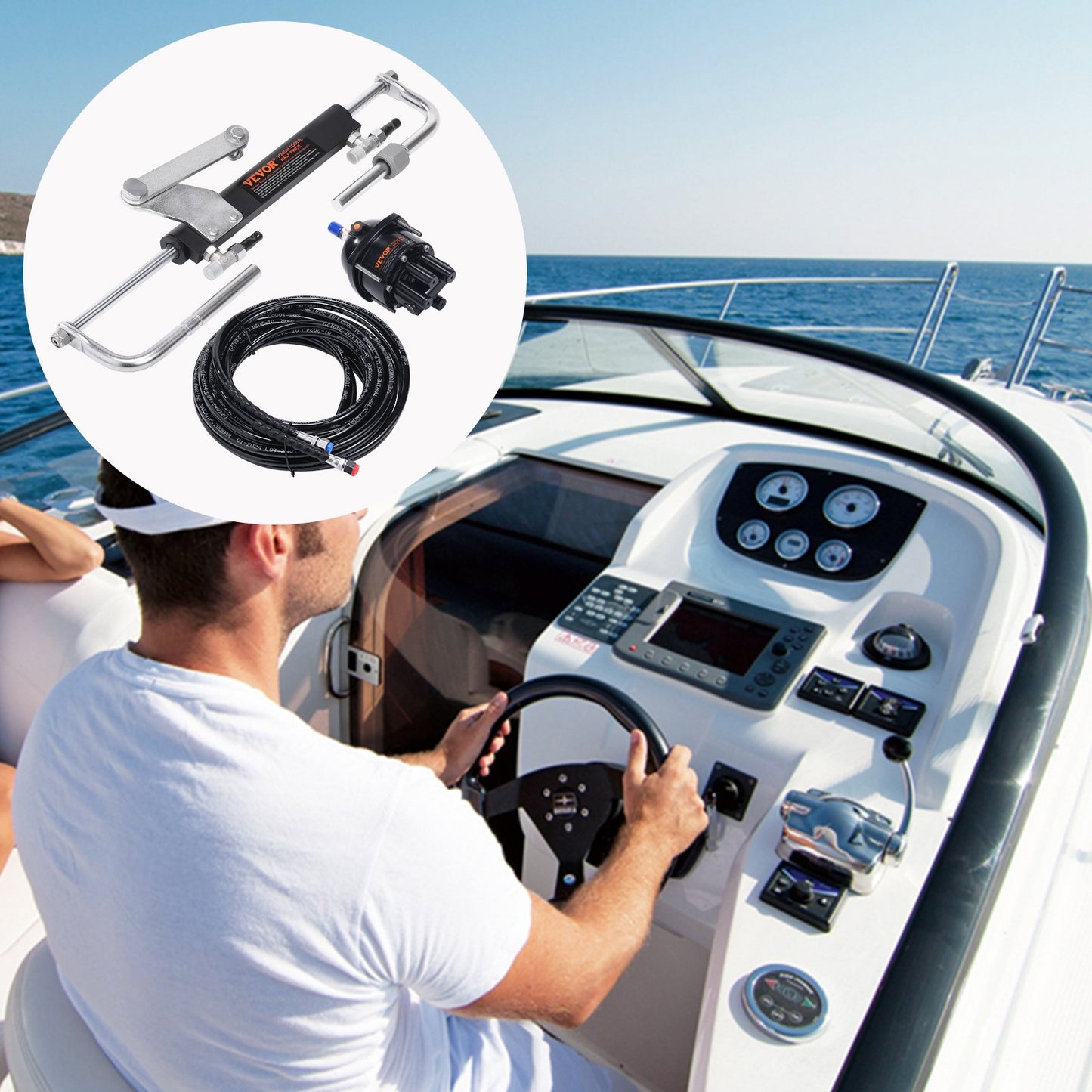 VEVOR Hydraulic Steering Kit 90HP Hydraulic Outboard Steering Kit with Helm Pump Cylinder Marine Steering System Kit