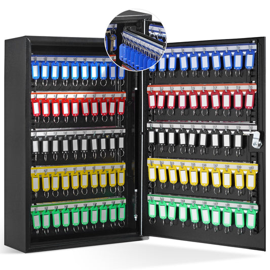 VEVOR 200-Key Cabinet, Key Lock Box with Adjustable Racks, Security Key Storage Box Steel, Key Organizer with 200 Colorful Key Tags and 4 Record Cards for School, Office, Hotel