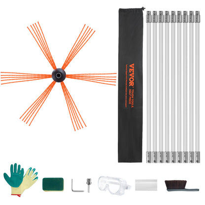 VEVOR 9 m Chimney Sweep Kit, w/ 9 Reinforced Nylon Flexible Rods, Ergonomic Chimney Cleaning Brush, 360-Degree Brush Chimney Cleaner, Rich Accessories for Fireplace Flue Home Use Fits most Pipes