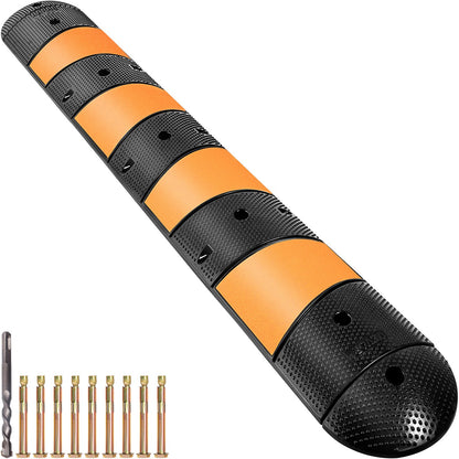 VEVOR Rubber Speed Bump, 1 Pack 2 Channel Speed Bump Hump, 72\" Long Modular Speed Bump Rated 22000 LBS Loading, 72.8 x 12.2 x 2.2 Garage Speed Bump for Asphalt Concrete Gravel Driveway with 2 End Cap