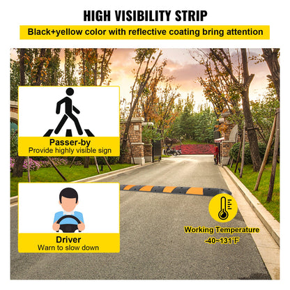 VEVOR Rubber Speed Bump, 1 Pack 2 Channel Speed Bump Hump, 72\" Long Modular Speed Bump Rated 22000 LBS Loading, 72.8 x 12.2 x 2.2 Garage Speed Bump for Asphalt Concrete Gravel Driveway with 2 End Cap