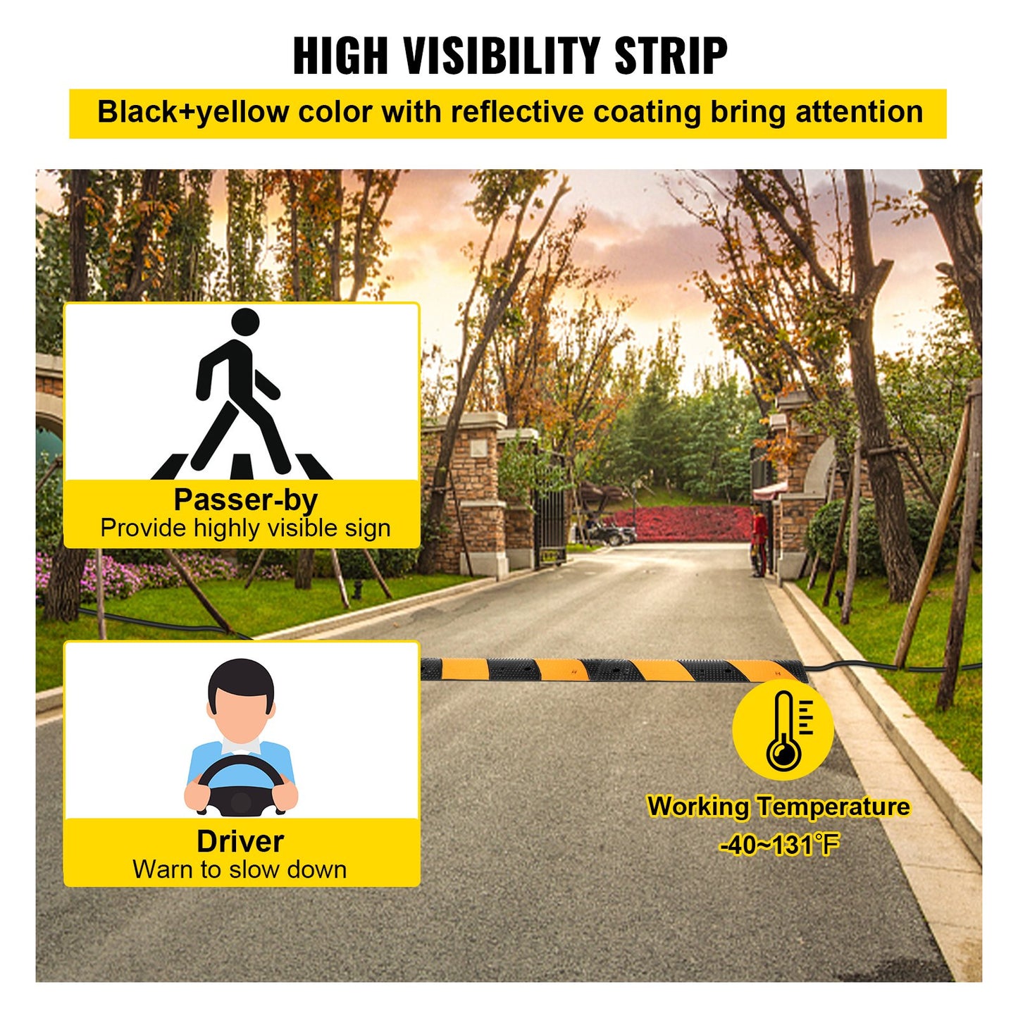 VEVOR Rubber Speed Bump, 2 Pack 2 Channel Speed Bump Hump, 42\" Long Modular Speed Bump Rated 22000 LBS Load Capacity, 40.2 x 11.8 x 2.4 inch Garage Speed Bump for Asphalt Concrete Gravel Driveway