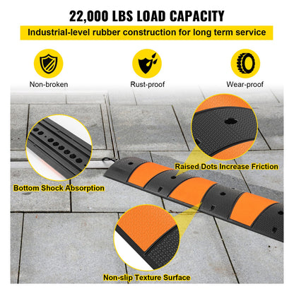VEVOR Rubber Speed Bump, 1 Pack 2 Channel Speed Bump Hump, 72.8\" Long Modular Speed Bump Rated 22000 LBS Load Capacity, 72.8 x 12.2 x 2.2 Garage Speed Bump for Asphalt Concrete Gravel Driveway-6 FT