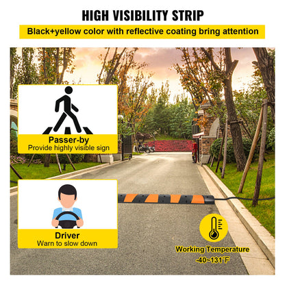 VEVOR Rubber Speed Bump, 1 Pack 2 Channel Speed Bump Hump, 72.8\" Long Modular Speed Bump Rated 22000 LBS Load Capacity, 72.8 x 12.2 x 2.2 Garage Speed Bump for Asphalt Concrete Gravel Driveway-6 FT