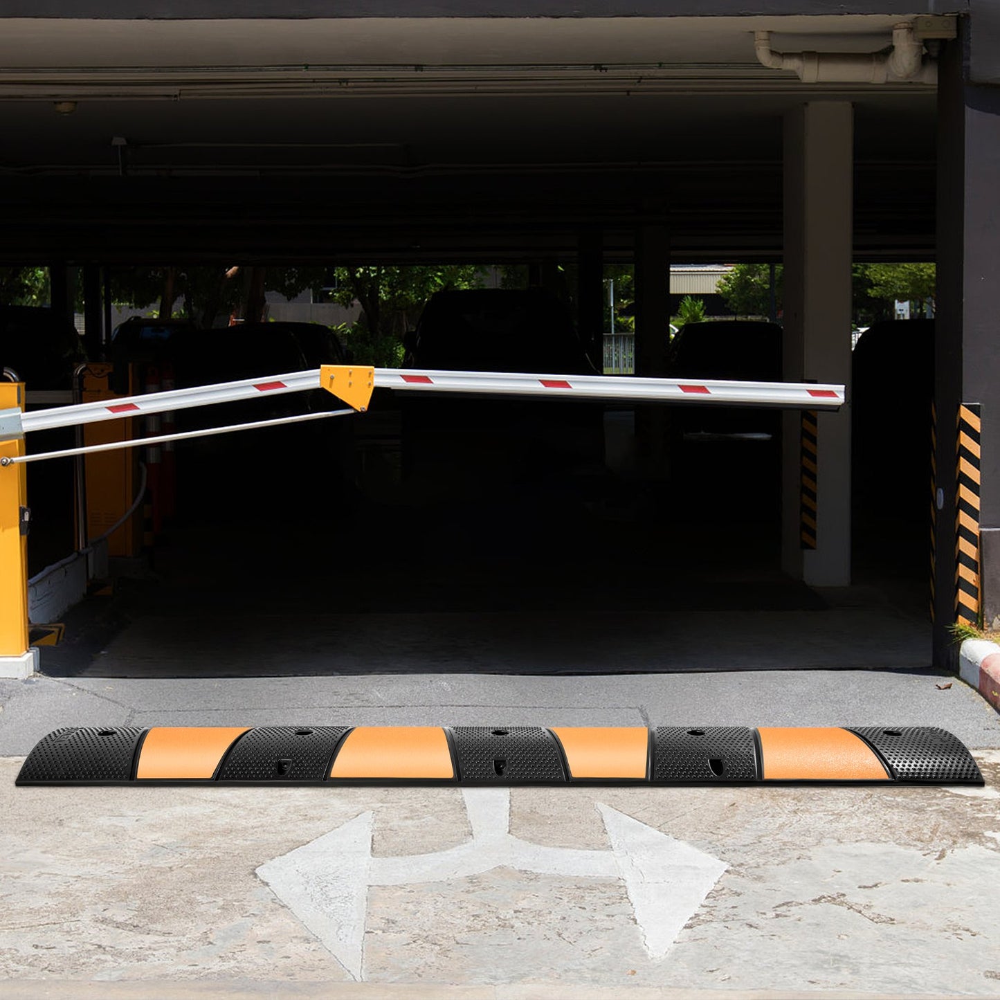 VEVOR Rubber Speed Bump, 1 Pack 2 Channel Speed Bump Hump, 72.8\" Long Modular Speed Bump Rated 22000 LBS Load Capacity, 72.8 x 12.2 x 2.2 Garage Speed Bump for Asphalt Concrete Gravel Driveway-6 FT