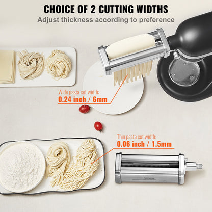 VEVOR 3Pcs Pasta Attachment for KitchenAid Stand Mixer Pasta Roller Cutter Set