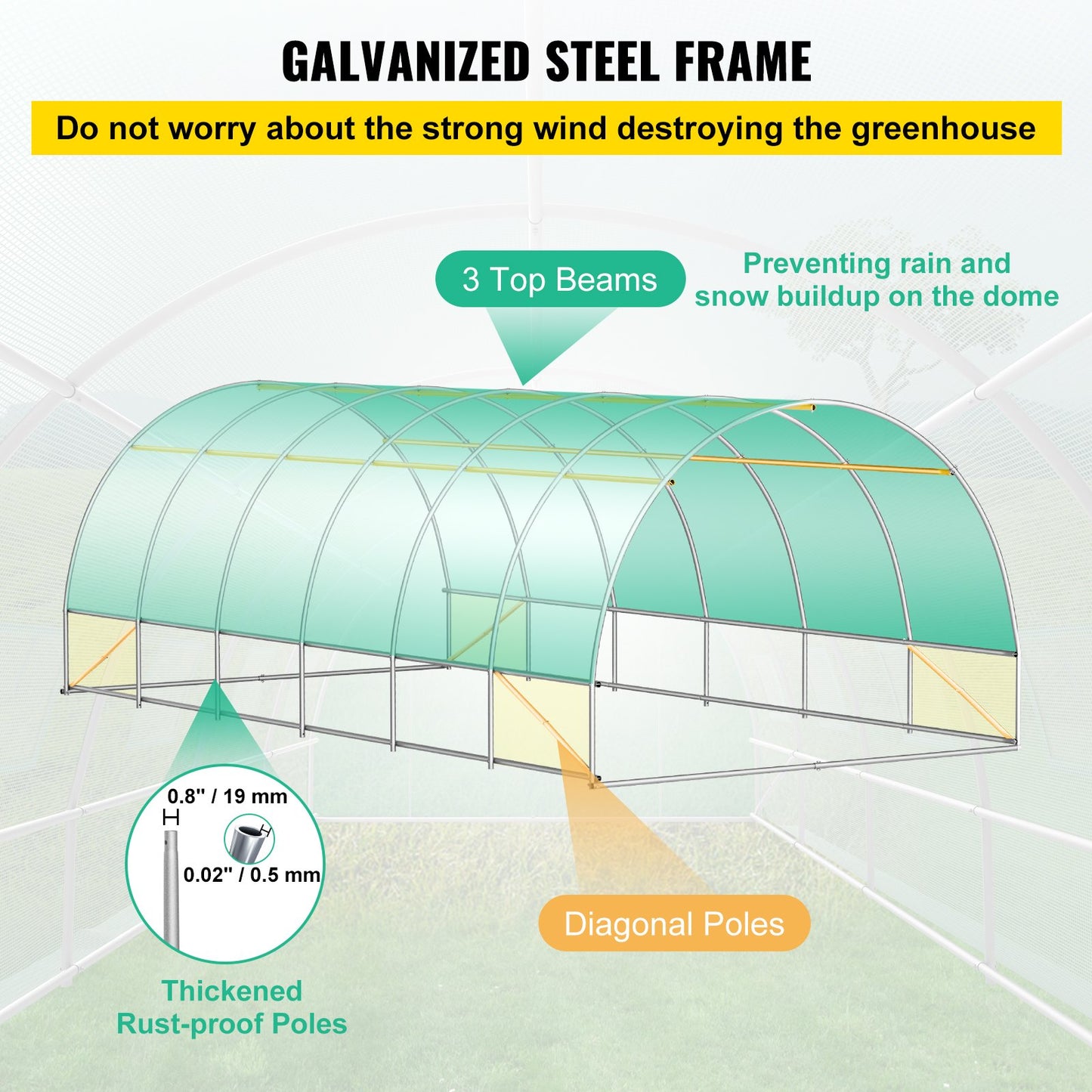 VEVOR Walk-in Tunnel Greenhouse Galvanized Frame Waterproof Cover 20x10x7 ft