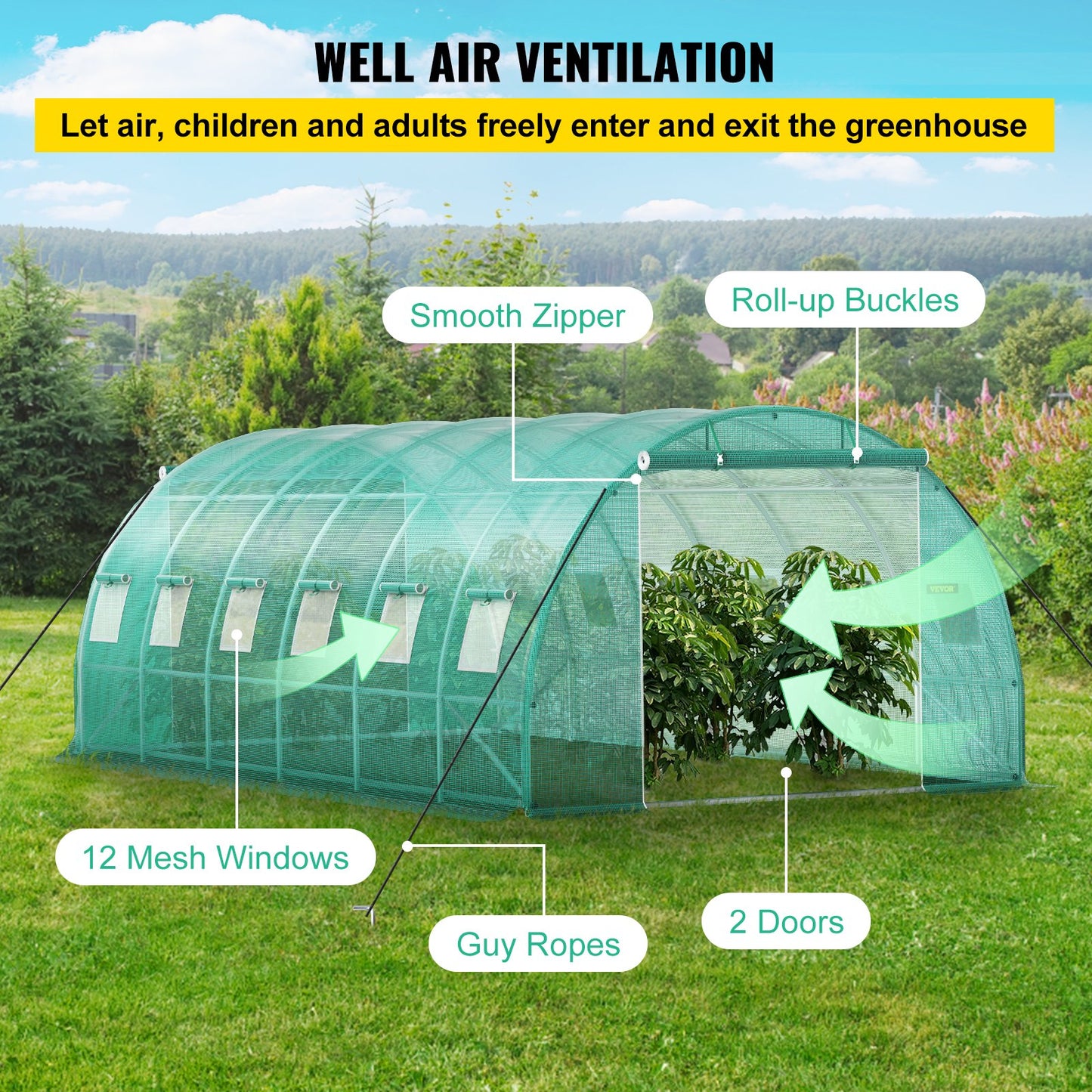 VEVOR Walk-in Tunnel Greenhouse Galvanized Frame Waterproof Cover 20x10x7 ft