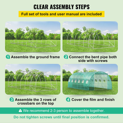 VEVOR Walk-in Tunnel Greenhouse Galvanized Frame Waterproof Cover 20x10x7 ft