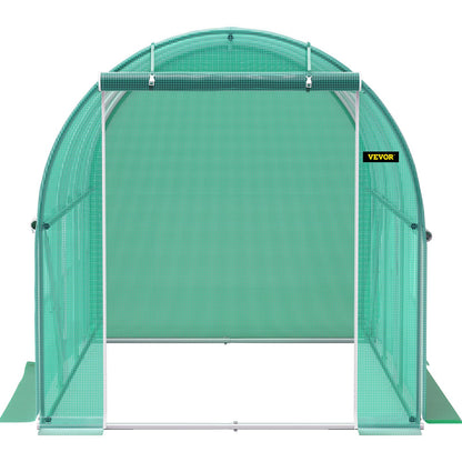 VEVOR Walk-in Tunnel Greenhouse, 3 x 2 x 2 m, Portable Plant Hot House with Galvanised Steel Frame, 1 Top Bar, Diagonal Poles, Zipper Door and 6 Roll-Up Windows, Green