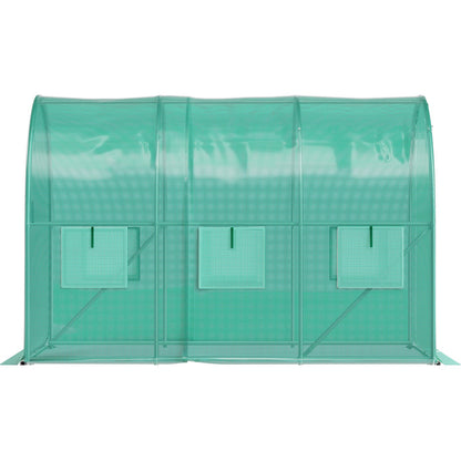 VEVOR Walk-in Tunnel Greenhouse, 3 x 2 x 2 m, Portable Plant Hot House with Galvanised Steel Frame, 1 Top Bar, Diagonal Poles, Zipper Door and 6 Roll-Up Windows, Green