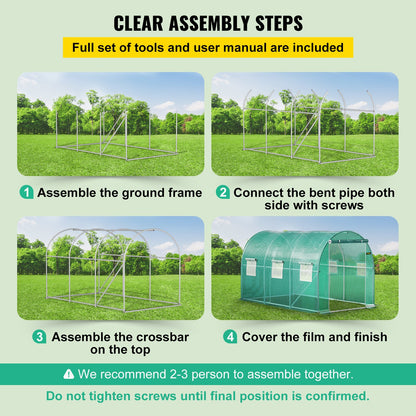 VEVOR Walk-in Tunnel Greenhouse Galvanized Frame & Waterproof Cover 12x7x7 ft