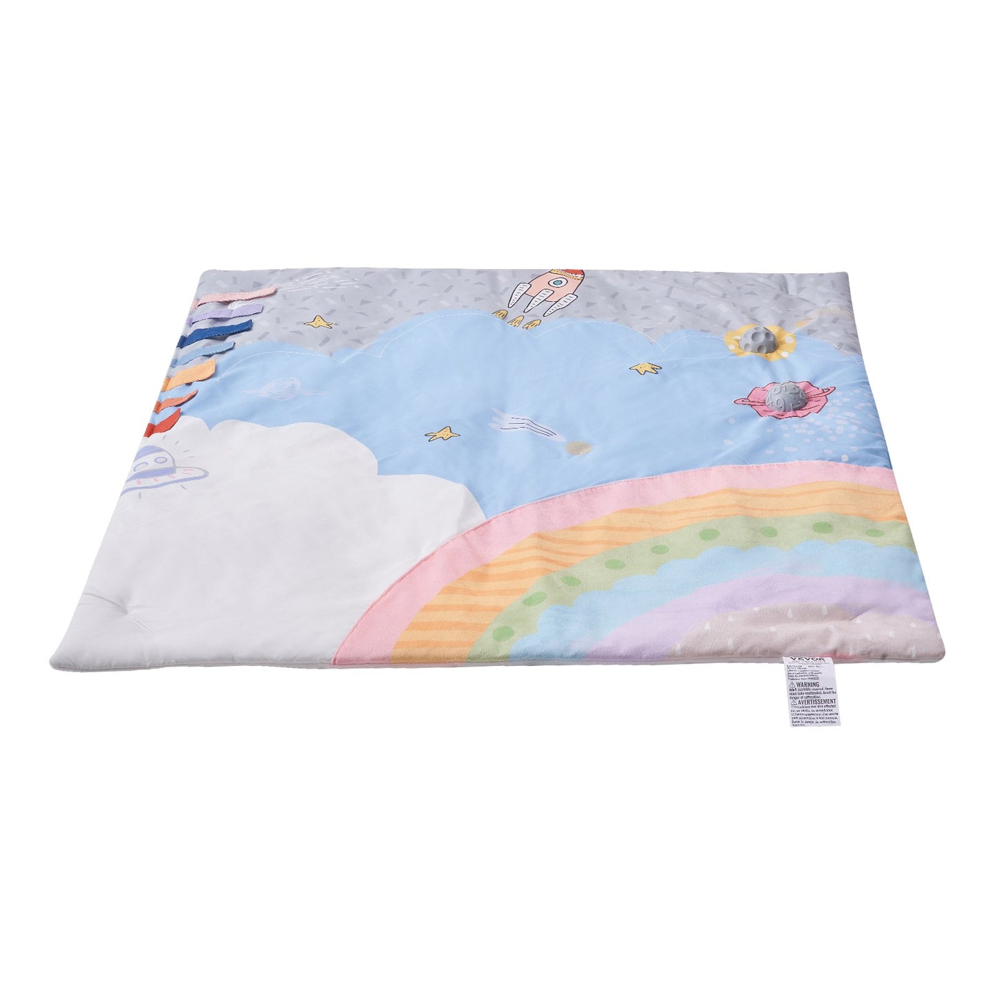 VEVOR Baby Play Gym Mat, Tummy Time Mat with 6 Sensory Toys, Baby Activity Mat with Light-up Musical Rocket Toy for 0-18 Month Newborn Infant, Baby Essential Gift for Sensory & Motor Skill Development
