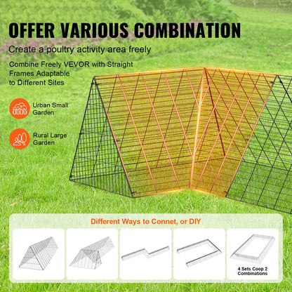 VEVOR Chicken Tunnels, 729 x 200 x 61.5cm(LxWxH) Chicken Tunnels for Yard, Portable Chicken Tunnels for Outside with Corner Frames, 2 Sets, Suitable for Chickens, Ducks, Rabbits