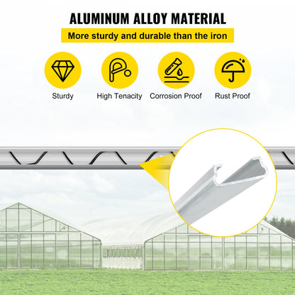 VEVOR Spring Wire and Lock Channel,2 m Spring Lock & U-Channel Bundle for Greenhouse, 20 Packs PE Coated Spring Wire & Aluminum Alloy Channel, Plastic Poly Film or Shade Cloth Attachment with Screw