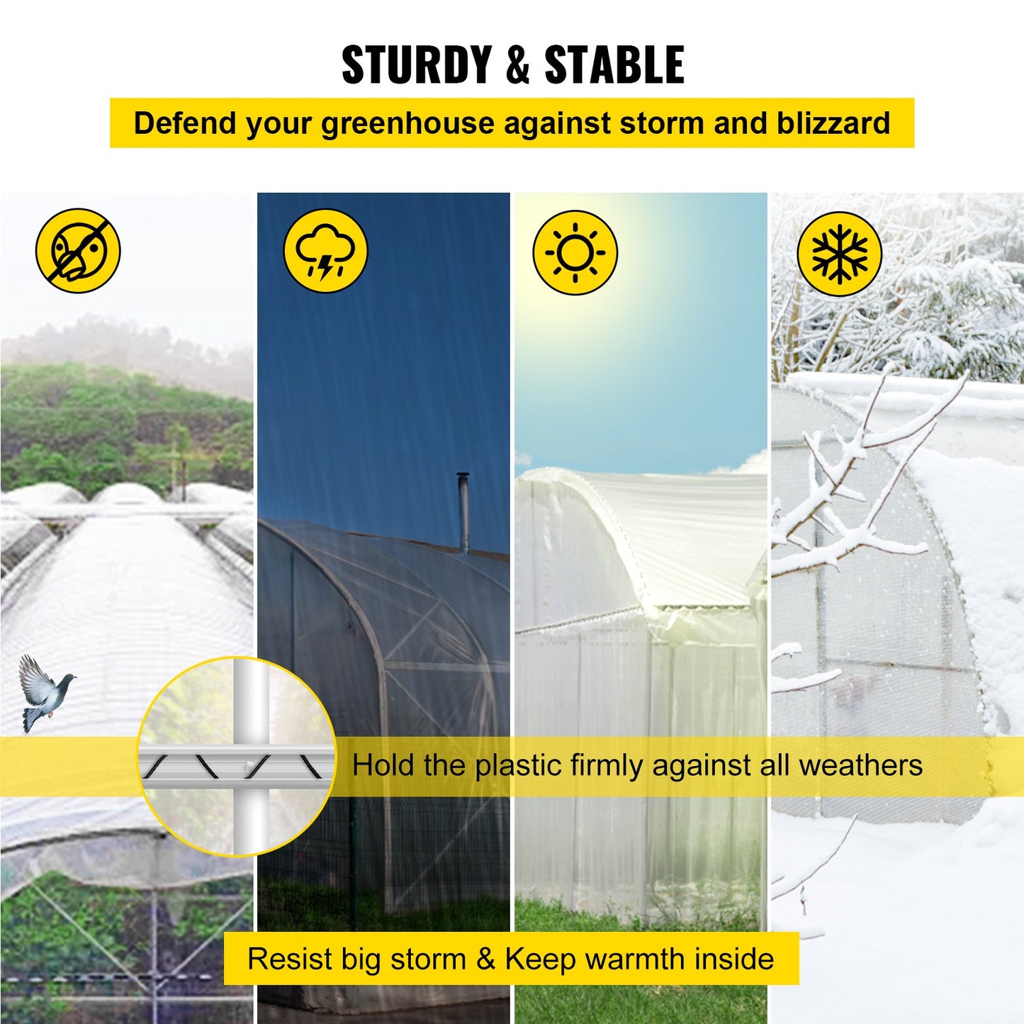 VEVOR Spring Wire and Lock Channel,2 m Spring Lock & U-Channel Bundle for Greenhouse, 20 Packs PE Coated Spring Wire & Aluminum Alloy Channel, Plastic Poly Film or Shade Cloth Attachment with Screw