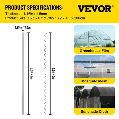 VEVOR Spring Wire and Lock Channel,2 m Spring Lock & U-Channel Bundle for Greenhouse, 20 Packs PE Coated Spring Wire & Aluminum Alloy Channel, Plastic Poly Film or Shade Cloth Attachment with Screw