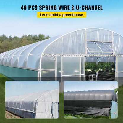 VEVOR Spring Wire and Lock Channel, 2m Spring Lock & U-Channel Bundle for Greenhouse, 40 Packs PE Coated Spring Wire & Aluminum Alloy Channel,Plastic Poly Film or Shade Cloth Attachment with Screw