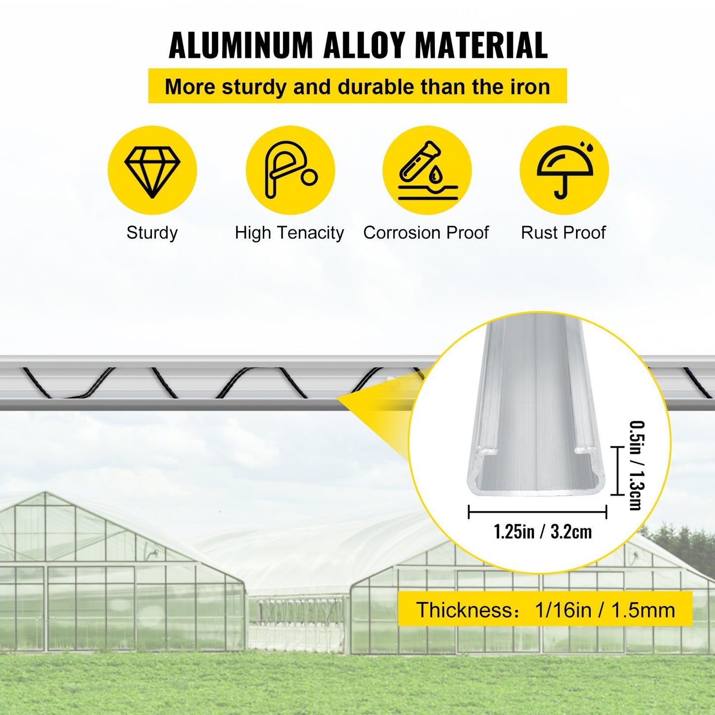 VEVOR Spring Wire and Lock Channel, 2m Spring Lock & U-Channel Bundle for Greenhouse, 40 Packs PE Coated Spring Wire & Aluminum Alloy Channel,Plastic Poly Film or Shade Cloth Attachment with Screw