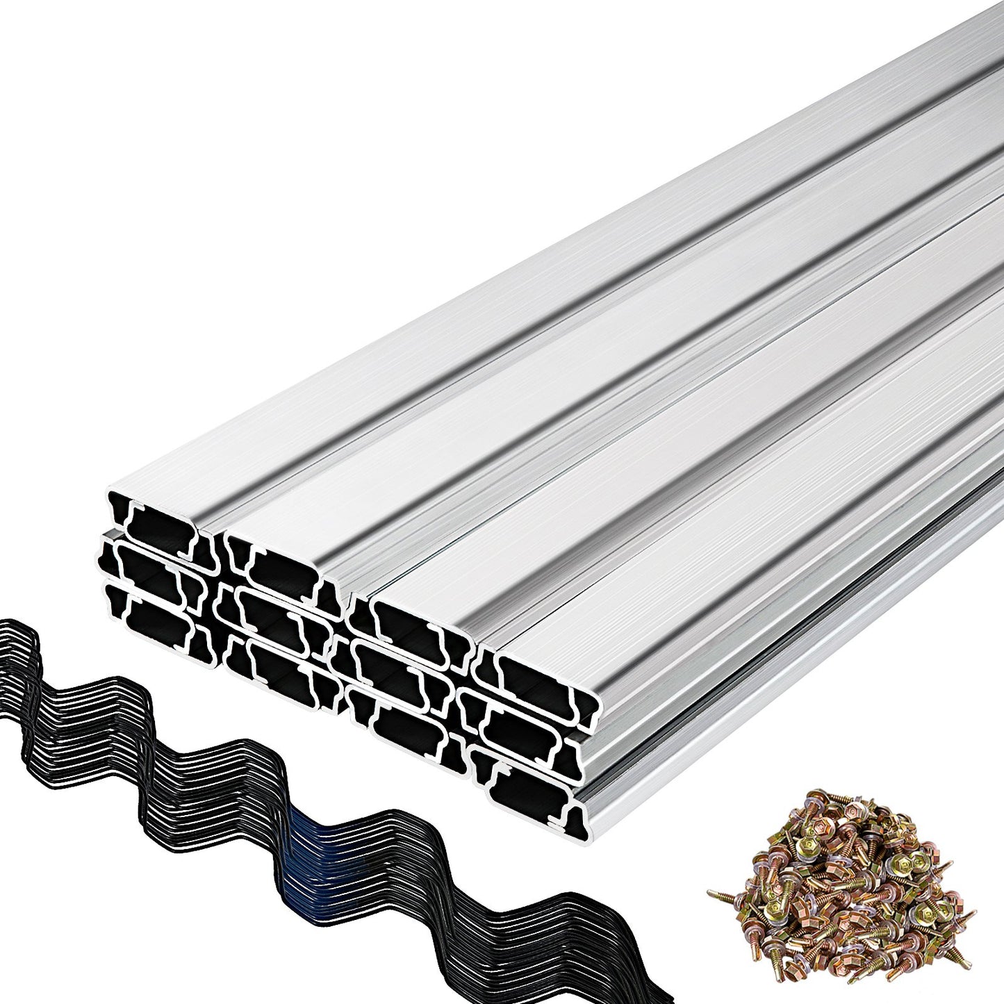 VEVOR Spring Wire and Lock Channel, 2m Spring Lock & U-Channel Bundle for Greenhouse, 50 Packs PE Coated Spring Wire & Aluminum Alloy Channel, Plastic Poly Film or Shade Cloth Attachment with Scre