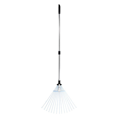 VEVOR Leaf Rake, 15 Metal Tines, Adjustable Garden Rake for Lawns with 19-57 cm Wide Head and 81.3-160 cm Long Handle, Heavy Duty Stainless Steel Small Leaves Tool for Gardening Camping Yard Grass