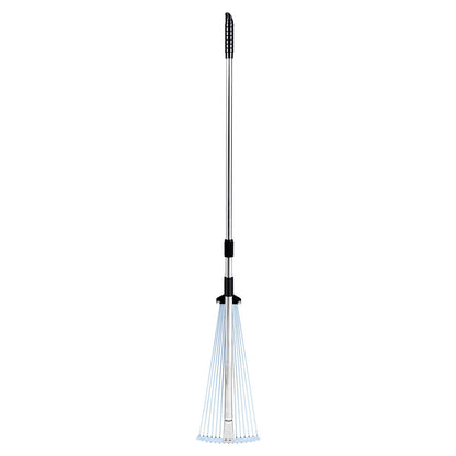 VEVOR Leaf Rake, 15 Metal Tines, Adjustable Garden Rake for Lawns with 19-57 cm Wide Head and 81.3-160 cm Long Handle, Heavy Duty Stainless Steel Small Leaves Tool for Gardening Camping Yard Grass