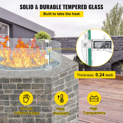 VEVOR Fire Pit Wind Guard, Glass Flame Guard, Round Glass Shield, 1/4-Inch Thick Fire Table, Clear Tempered Glass Flame Guard, Aluminum Alloy Feet for Propane, Gas, Outdoor (23 x 23 x 6 Inch)