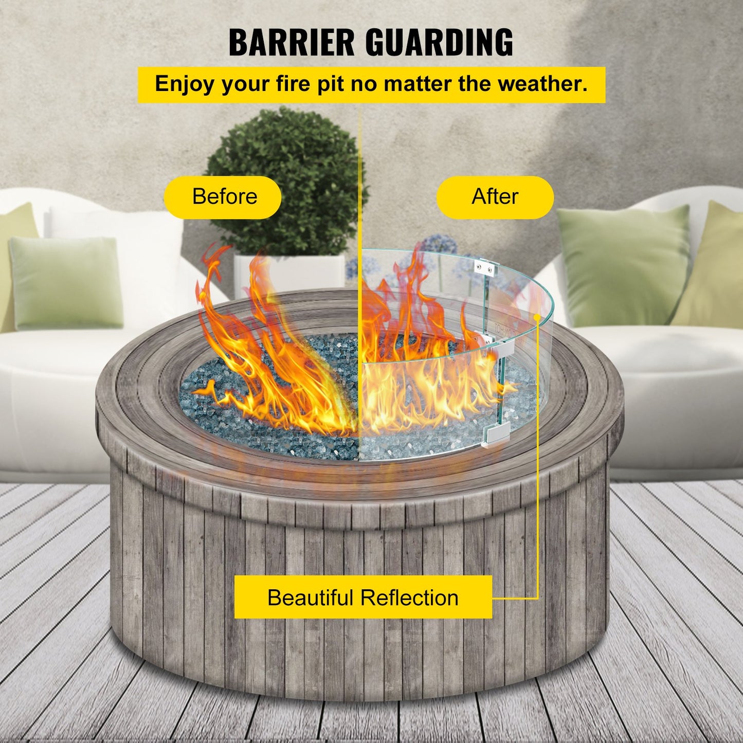 VEVOR Fire Pit Wind Guard, Glass Flame Guard, Round Glass Shield, 1/4-Inch Thick Fire Table, Clear Tempered Glass Flame Guard, Aluminum Alloy Feet for Propane, Gas, Outdoor (23 x 23 x 6 Inch)